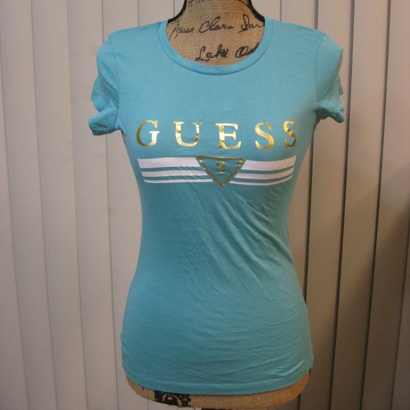 NWT Guess logo blue graphic tee t shirt top XS - Picture 1 of 5
